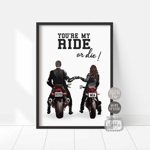 Personalised Couple Poster, Biker Gift, Couple Gift, Anniversary Gift, Riding Motorbike Together, Friendship gift, Digital File