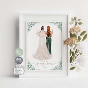 Gepersonaliseerd cadeau voor bruid, bruidsmeisje print, aangepaste bruiloft portret, bruiloft aandenken, bruidsmeisje geschenk, team bruid, bruid gedicht