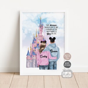 Personalisierte Prinzessin Schloss Paar Geschenk, Jahrestag Druck, Freundgeschenk, Geschenk, personalisiertes Geschenk, Hochzeitsgeschenk Geburtstagsgeschenk Digitale Datei