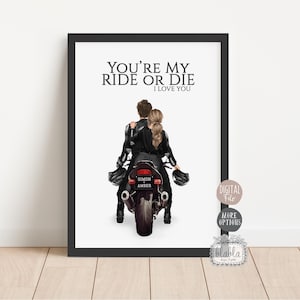 Póster personalizado para pareja, regalo para moteros, regalo para parejas, regalo de aniversario, paseos en moto juntos, regalo de amistad, archivo digital