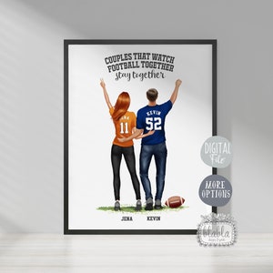 American Football Paar Druck, personalisierte Fußball Paar Poster, Fußball, personalisiertes Geschenk für Paare, Valentinstag Geschenk digitale Datei