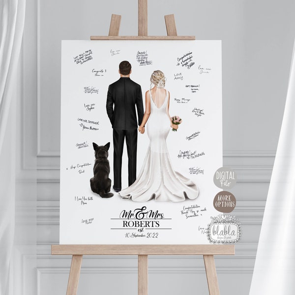 Personalised Guest Book Alternative, Personalised Wedding Welcome Sign, Guest Book Drawing, Wedding Print, Gift For Bride, dog, Digital File