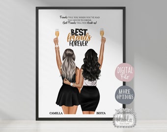 Friends Personalised Gift, Best Friend Poster, Best Friend Gift, Friend Gift, Plus Size Curve, Birthday Gift, Personalised Gift Digital File