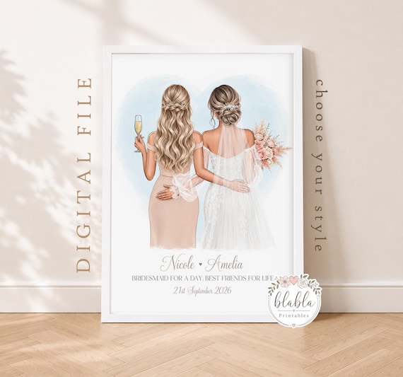 Personalised Bridesmaid Gift, Wedding Print, Bridal Henparty Print, Friend Print, Bride Tribe, Bride Squad, Bridesmaid Gift Digital File