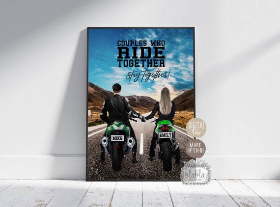 Poster personnalisé pour couple, cadeau motard, cadeau couple, cadeau  d'anniversaire, faire de la moto ensemble, cadeau amitié, fichier numérique  -  France