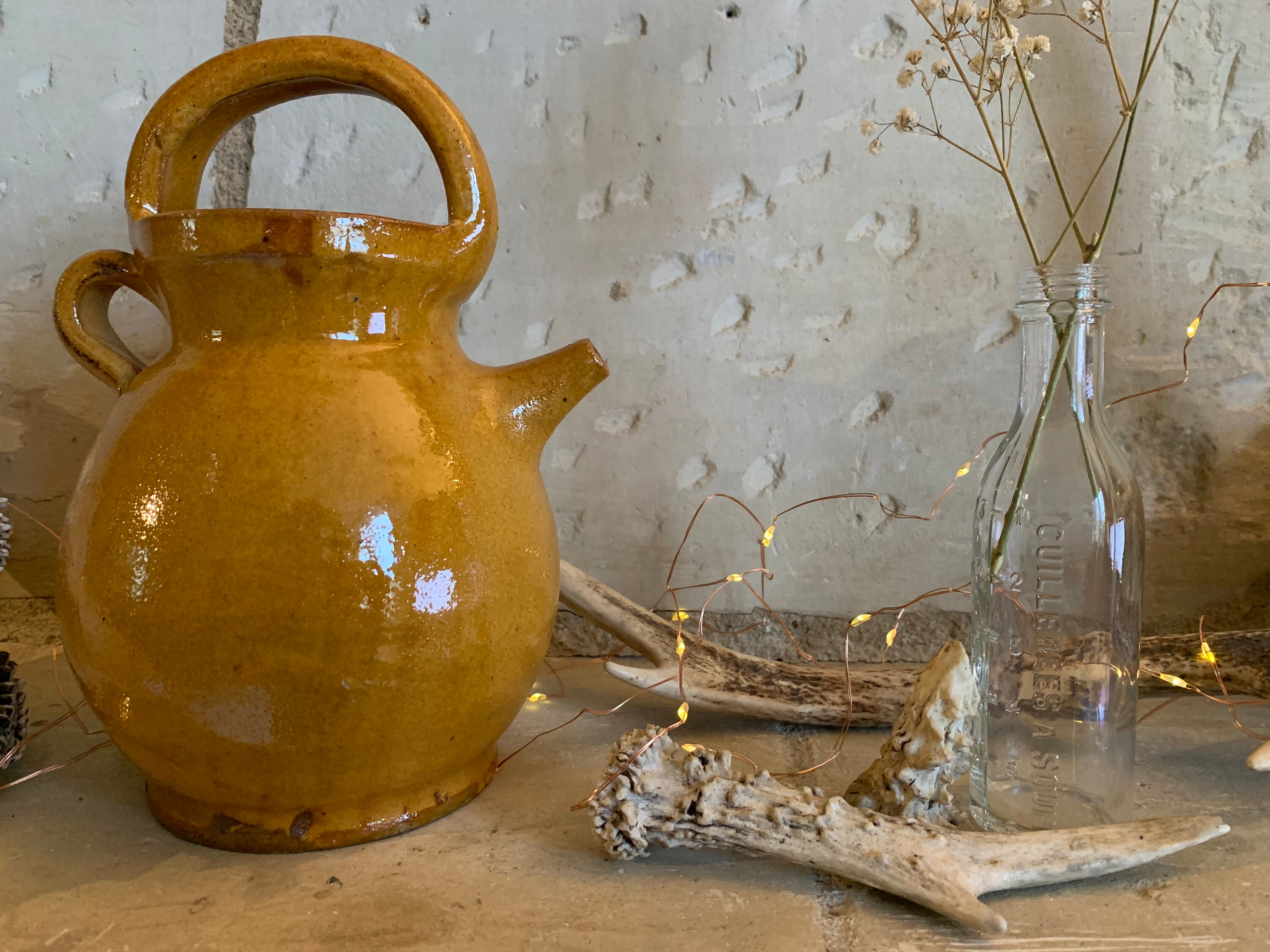 Petit Pot d'huile de Faïence Glacé à La Moutarde/Pichet