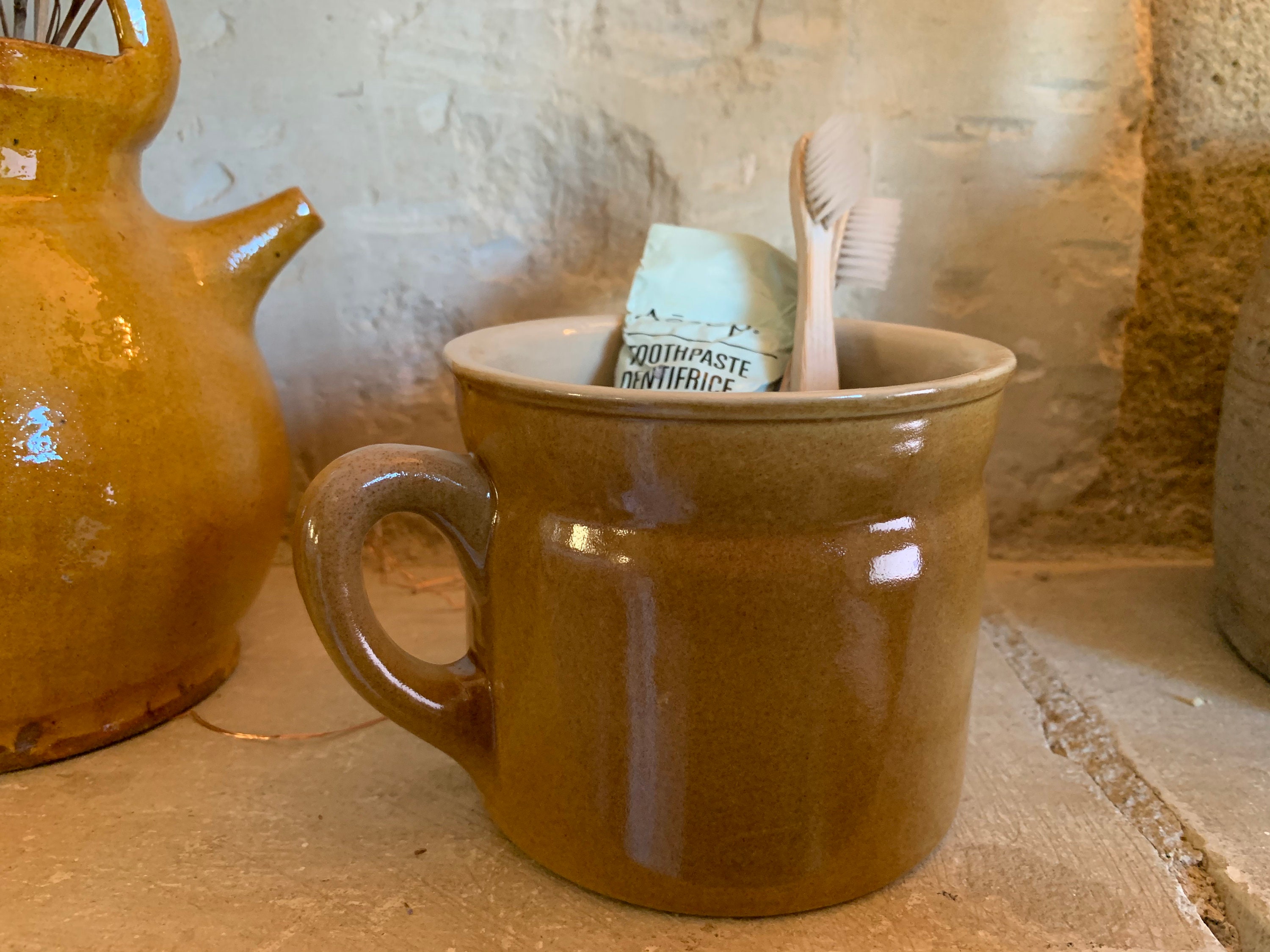 Unique Rétro-Finition Pot Confit en Grès Glacé