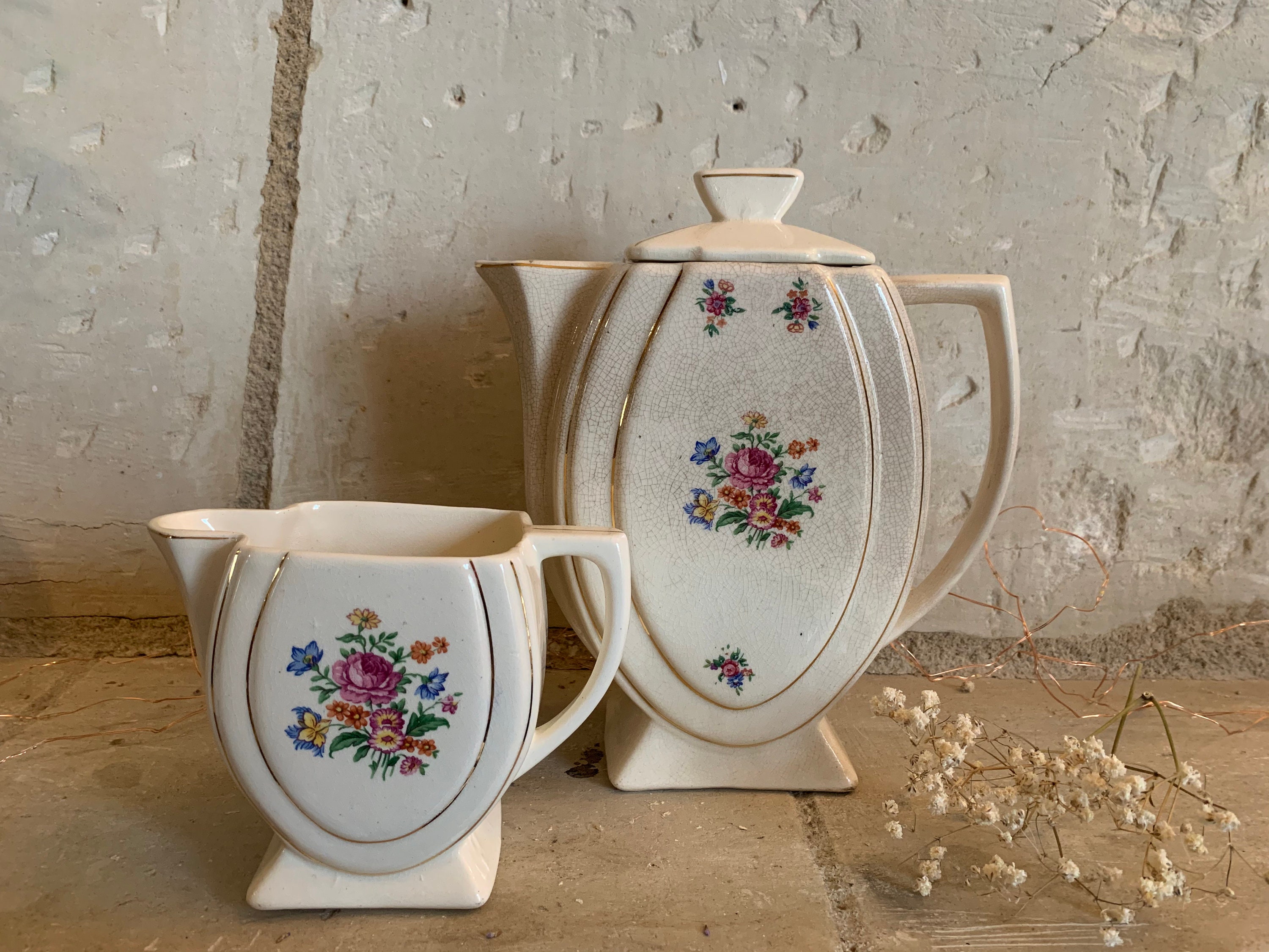 Français Antique Art Déco' Labrut & Cie de Grigny Théière et Cruche Au Lait