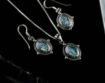 Sterling silver earrings -Roman Glass Stone -925 Sterling Silver Drop/Dangle Earrings -Elegant necklace Ancient Roman Glass -Made in Israel