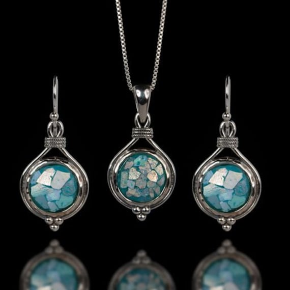 Ancient Roman Glass Abstract Swirl Design Dangle Earrings Sterling Silver - Handmade in Israel Ancient Roman Glass Abstract Swirl Design Dangle Earrings Sterling Silver - Handmade in Israel