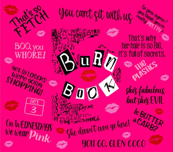 Burn Book Tumbler, Burn Book Mean Girls Tumbler, Burn Book Stickers Cup,  20oz Skinny Burn Book Cup, Christmas Gift For Her, Bridesmaid Gift