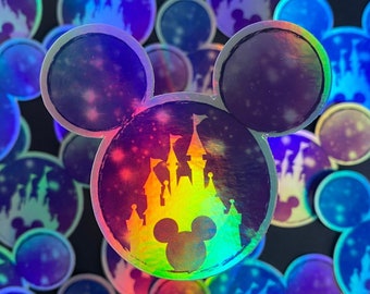 50th Anniversary Holographic Disney Castle/Mickey Inspired Sticker | Waterproof Laptop Decal | Planner Decorations | Water bottle Decal