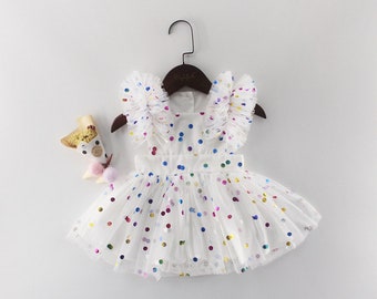 CLEARANCE! Get it before its gone! - Rainbow Colorful Polka Dot Dress for Baby Perfect For Photoshoot, First Birthday, Party Dress