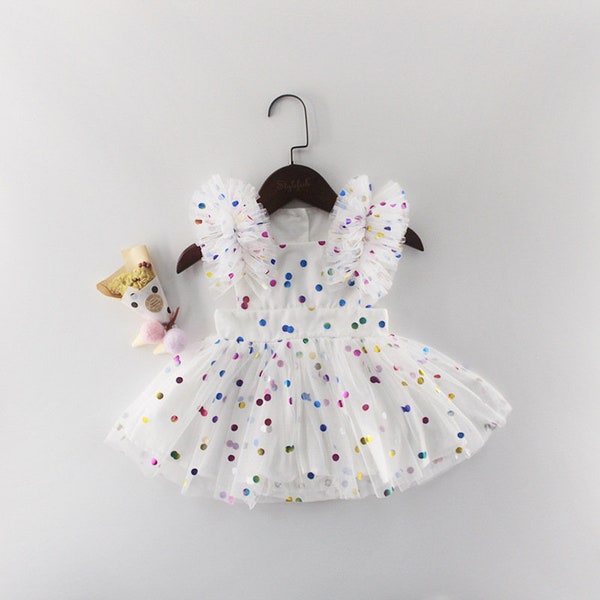 CLEARANCE! Get it before its gone! - Rainbow Colorful Polka Dot Dress for Baby Perfect For Photoshoot, First Birthday, Party Dress