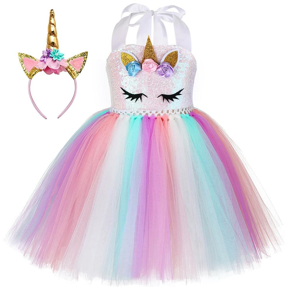 Girls Unicorn Dress Set for Birthday Holiday Dress Up