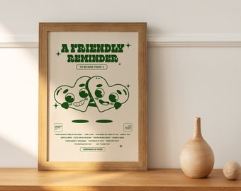 Eine freundliche Erinnerung Wandbild, digitaler Download Druck, Retro Wanddekor, große druckbare Kunst, herunterladbare Drucke