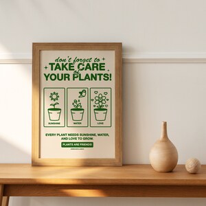 Take Care of Your Plants Wall Print, Digital Download Print, Retro Wall Decor, Large Printable Art, Downloadable Prints