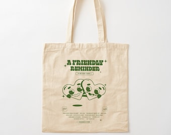 A Friendly Reminder Canvas Tote Bag, Retro Farmers Market Canvas Tote Bag, Aesthetic, Canvas Grocery Reusable Bag, Smiley Face Bag