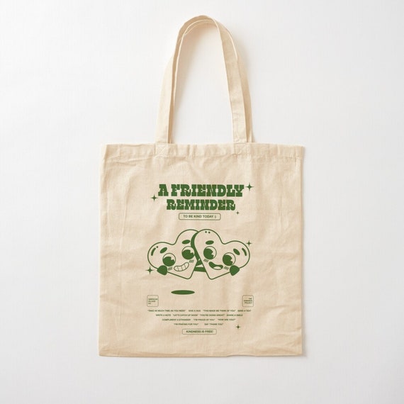 A Friendly Reminder Canvas Tote Bag, Retro Farmers Market Canvas Tote Bag, Aesthetic, Canvas Grocery Reusable Bag, Smiley Face Bag