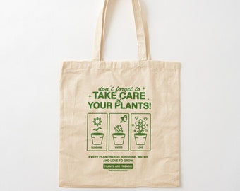 Take Care of Your Plants Canvas Tote Bag, Retro Farmers Market Canvas Tote Bag, Aesthetic, Canvas Grocery Reusable Bag, Smiley Face Bag