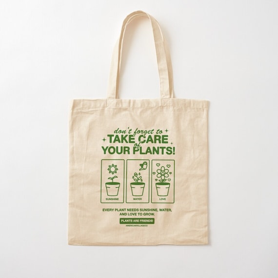 Take Care of Your Plants Canvas Tote Bag, Retro Farmers Market Canvas Tote Bag, Aesthetic, Canvas Grocery Reusable Bag, Smiley Face Bag