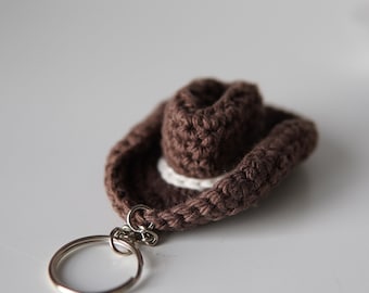 Crocheted Cowboy Hat Keychain, Handmade Yarn Bag Charm