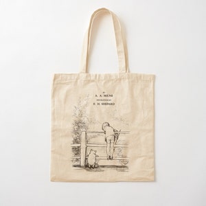 Vintage Winnie the Pooh Christopher Robin Canvas Tote Bag, Minimalist Canvas Bag, Canvas Grocery Reusable Bag, Farmers Bag