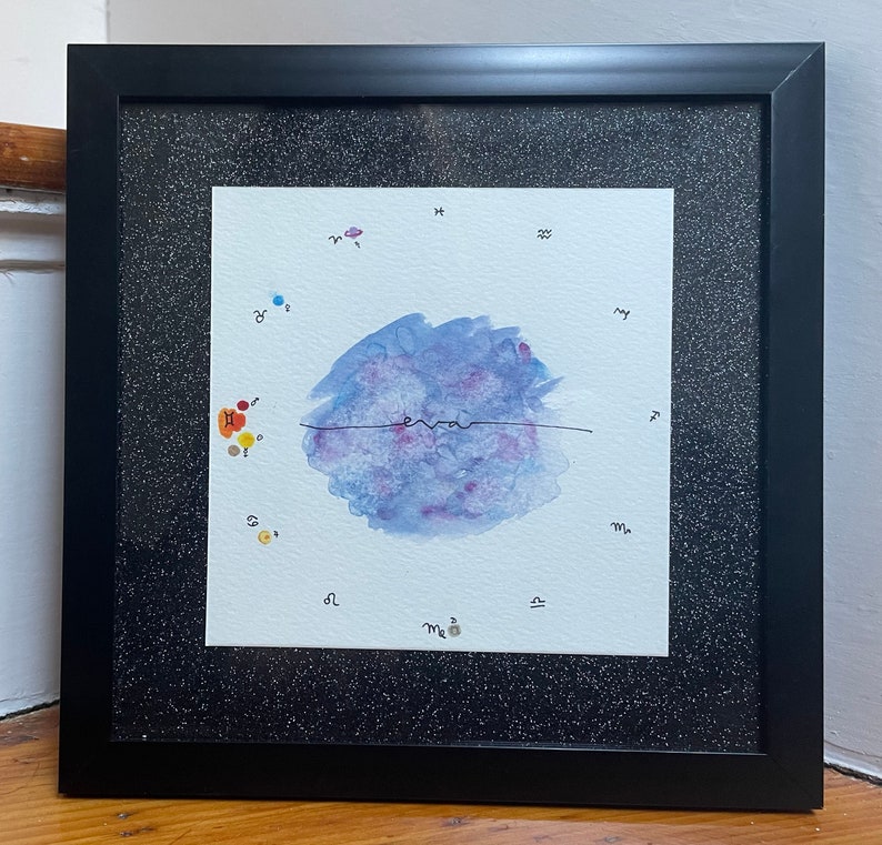 Personalized Watercolor Natal Chart Custom Handmade Birth Chart Painting Framed Minimalist Astrology Art image 3