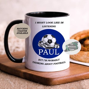 Personalised Football Mug, Funny Father&#39;s Day Gift, Football Fan Gift, Football Present, Football Coaster, Stocking Filler