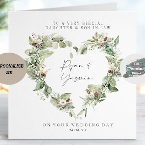 Personalised Newlyweds Bride and Groom Wedding Card, Mr & Mrs Card, Just Married, Congratulations Wedding Day Card, Daughter, Son In Law