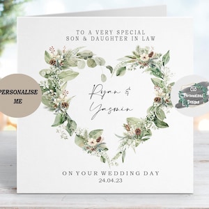 Personalised Newlyweds Bride and Groom Wedding Card, Mr & Mrs Card, Just Married, Congratulations Wedding Day Card, Son, Daughter In Law