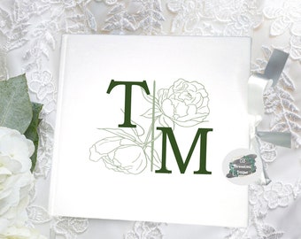 Personalised Velvet Wedding Guest Book, Floral Initial Design