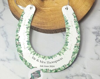 Personalised Greenery Lucky Horseshoe, Wedding Anniversary Gift