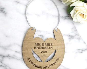 Personalised Oak Wedding Horseshoe, Lucky Anniversary Gift