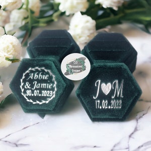 Personalised Wedding Ring Box, Velvet Emerald Green Ring Box, Double Ring Box, Wedding Ceremony Ring Box,Engagement Ring Box, Forest Green
