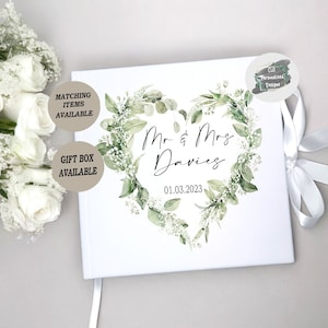 Personalised Wedding Guest book, Eucalyptus Wedding Theme, GuestBook White Velvet, Wedding Gift For Couple, Greenary, Eucalyptus Book