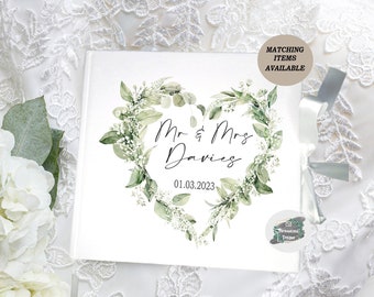 Personalised Wedding Guest book, Eucalyptus Wedding Theme, GuestBook White Velvet, Wedding Gift For Couple, Greenary, Eucalyptus Book