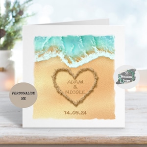 Personalised Beach Themed Wedding Card, Newlyweds Bride and Groom Wedding Card, Mr & Mrs Card, Congratulations Wedding Day Card