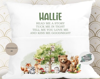 Personalised Woodland Animals Book Cushion, Kids Storytime Pillow