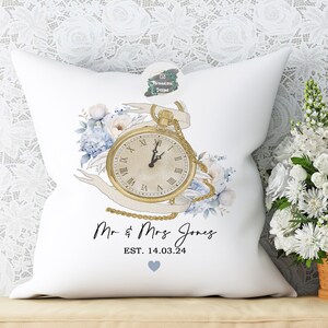 Personalised Wedding Cushion, Floral Pocket Watch Design