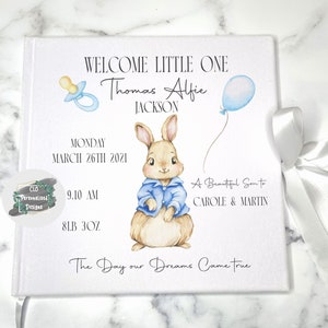 Personalised Baby Keepsake Book, Rabbit Baby Velvet Guest Book, Baby Shower, Pregnancy Journal, Pregnancy Gift, Memory Book, Baby Boy
