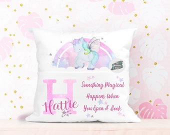 Personalised Unicorn Book Cushion, Kids Storytime Pillow