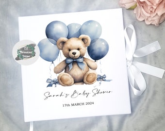 Personalised Baby Keepsake Book, Teddy Bear Guest Book, Baby Shower, Pregnancy Journal Pregnancy Gift Memory Book Photo Album Blue Teddy