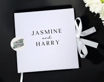 Personalised White Velvet Wedding Guest Book, Modern Minimalist Design