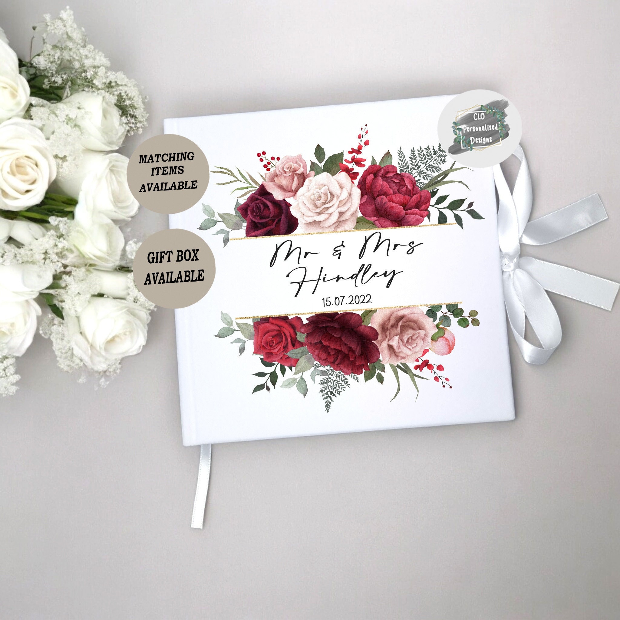 Burgundy Floral Wedding Guest Book