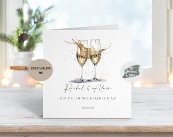 Personalised Wedding Card, Newlyweds Champagne Toast