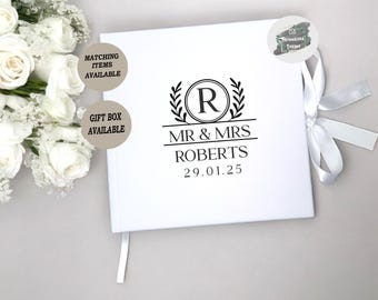 Personalised Velvet Wedding Guest Book, Modern Minimalist Monogram