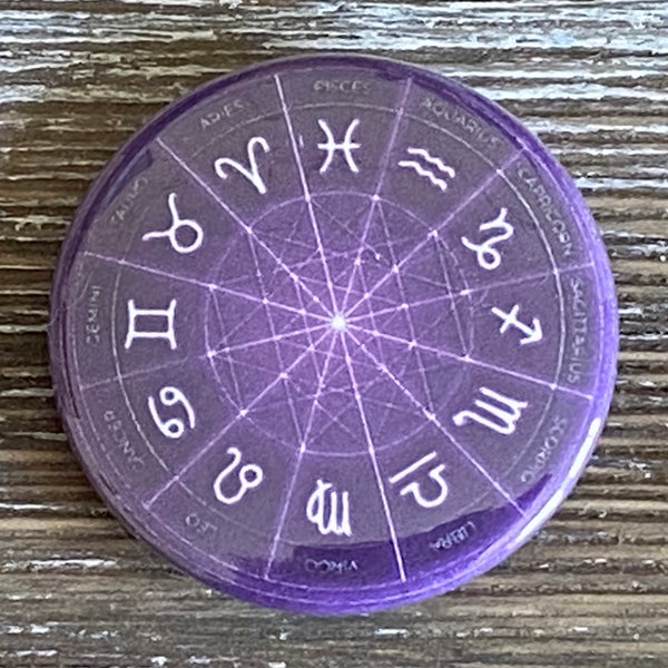 Zodiac Wheel Button - Zodiac Wheel Pin - Astrology Button - Astrology Pin - Pinback Buttons