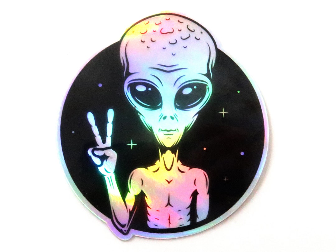 Holographic Sticker Alien - Holographic Sticker - Peace UFO Stars Outer ...