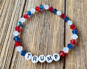 Handmade TRUMP Bracelet: Red, White, and Blue Crystal Glass Beads